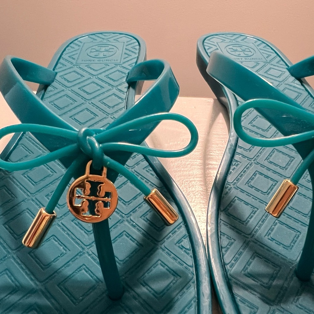 Tory Burch Turquoise Sandals with Gold Details